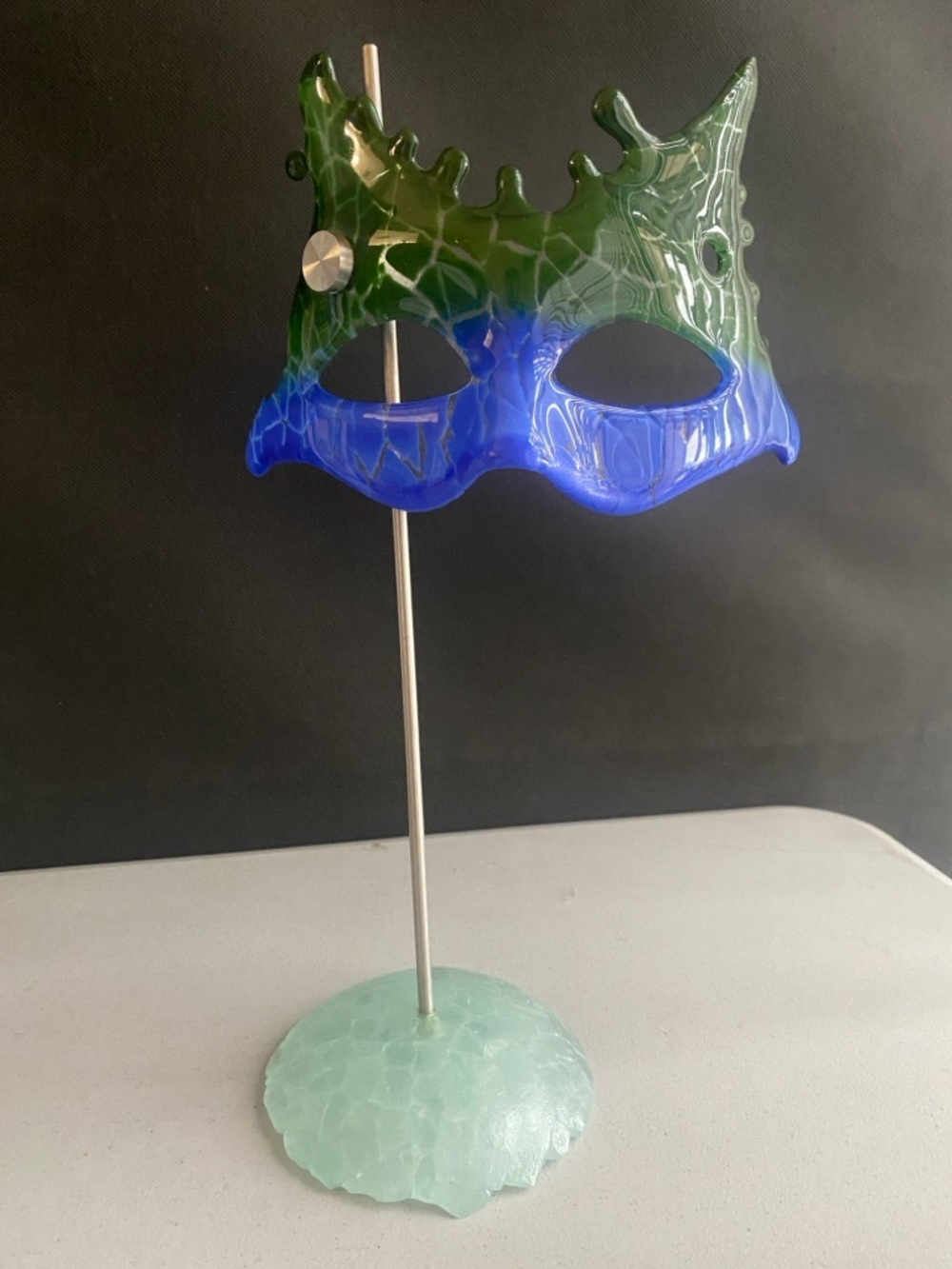 Handcrafted Glass Masquerade Mask in Blue and Green Decorative Art